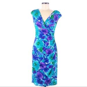 Ralph Lauren Blue Foral Faux Wrap Sheath